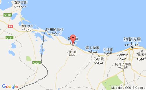 利比亚港口兹瓦拉zuara港口地图