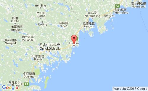 瑞典港口胡苏姆husum,se港口地图