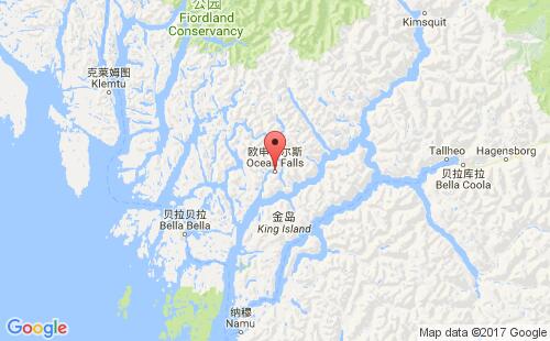 加拿大港口福尔斯海ocean falls港口地图