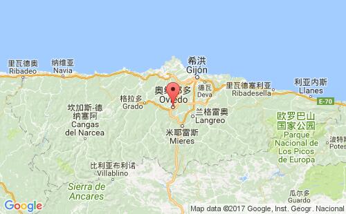 西班牙港口奥维耶多oviedo港口地图
