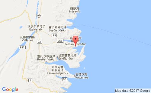 冰岛港口内斯克伊斯塔泽neskaupstadur港口地图